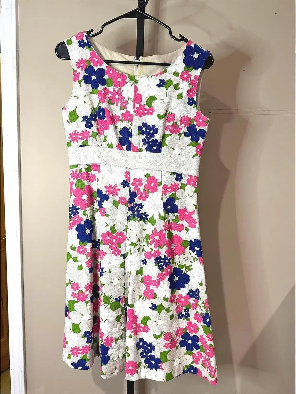 60s Spring Floral Sleeveless A-Line Dress XS